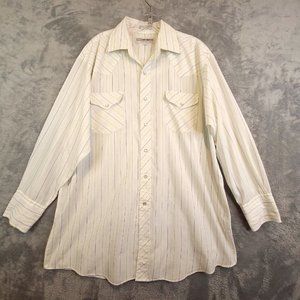 Ranchwear Mens Shirt‎ Button Up Long Sleeve Chest Pockets Stiped Ivory 16.5 33